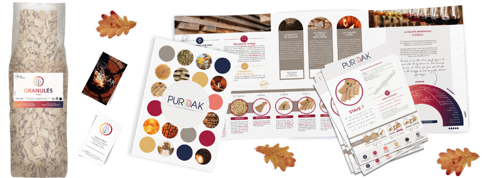 Une brochure et des fiches produit présentant l'ensemble de la gamme de bois oenologiques PurOak et ses caractéristiques